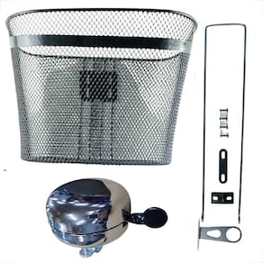 Cesta Cestinha Grande Aço com haste Bicicleta aro 39 x 30 x 29 + Campainha trim trim buzina cromada