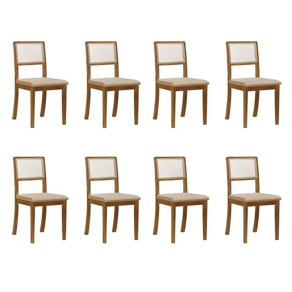 Kit 8 Cadeira Estofada Jantar Rubi Linho Madeira Maciça