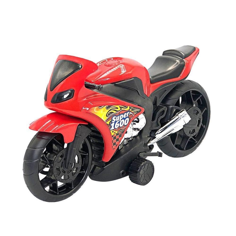 Moto Brinquedo Vermelha Super 1600 Rodas Esportivas E Fricção Com Carenagem Aerodinâmica E Acabamento Cromado