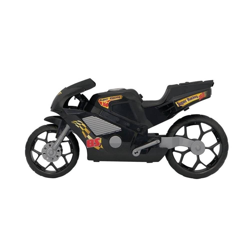 Super Moto 360 Preta Modelo Esportivo Brinquedo Infantil 39cm Colecionável Design Realista E Pezinho De Apoio