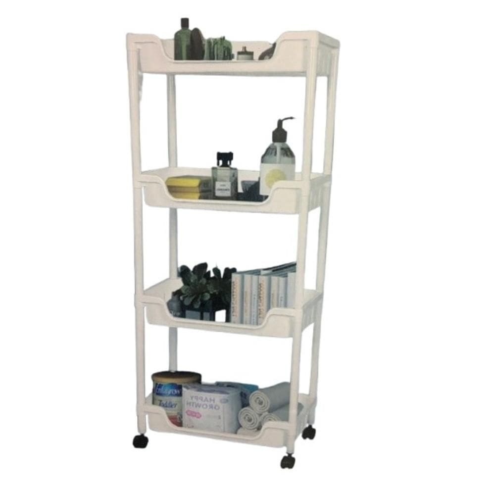 Carrinho Organizador Multiuso Cozinha Manicure 4 Prateleiras Porta Brinquedos Fruteira Quarto Escritorio Varanda Branco