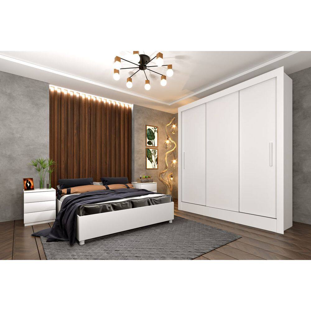 Guarda Roupa Casal 3 Portas 4 Gavetas - Valencia-Neve - Tcil Móveis