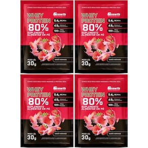 Kit com 4 Saches Whey Protein 80% 30g Growth Morango