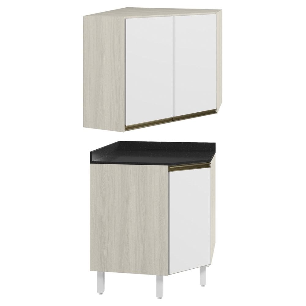Armario E Balcao Canto Obliquo 75cm MDF Kali Bianco Toq Branco Uv Nicioli