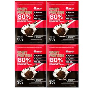 Kit com 4 Saches  Whey Protein 80% 30g Growth Cookies And Cream