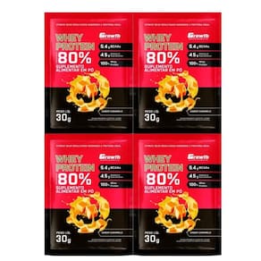 Kit com 4 Saches Whey Protein 80% 30g Growth Caramelo
