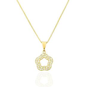 Colar Florzinha Cravejada Cristal Banhado a Ouro