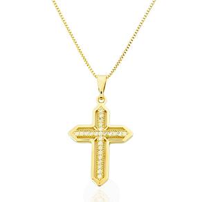 Colar Crucifixo Cravejado Cristal Banhado a Ouro