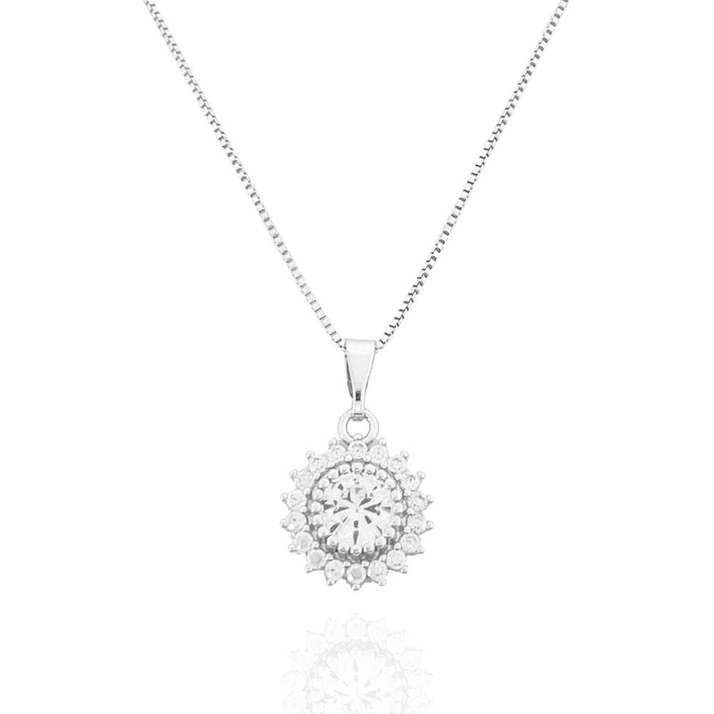 Colar Girassol Cristal Banhado a Prata