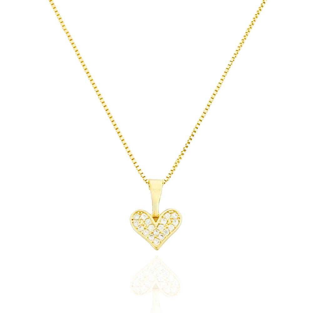 Colar Coração Cravejado Cristal Banhado a Ouro