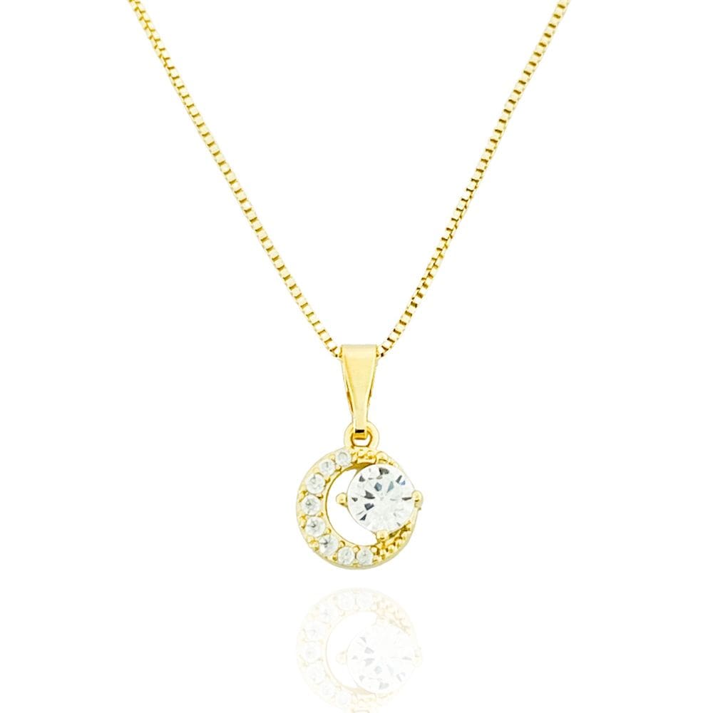 Colar Círculo Com Pedrinha Cristal Banhado a Ouro