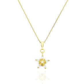 Colar Flor Com Zircônias Cristais Banhado a Ouro