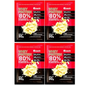 Kit com 4 Saches Whey Protein 80% 30g Growth Chocolate Branco