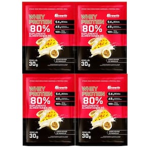 Kit com 4 Saches Whey Protein 80% 30g Growth Mousse De Maracujá