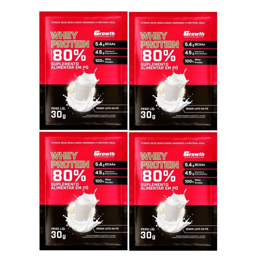 Kit com 4 Saches Whey Protein 80% 30g Growth leite em pó