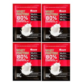 Kit com 4 Saches Whey Protein 80% 30g Growth leite em pó
