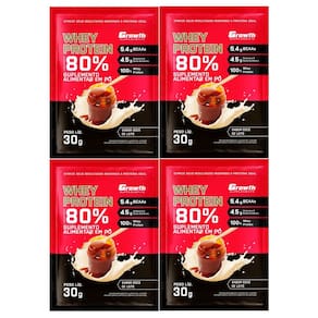 Kit com 4 Saches Whey Protein 80% 30g Growth doce de leite