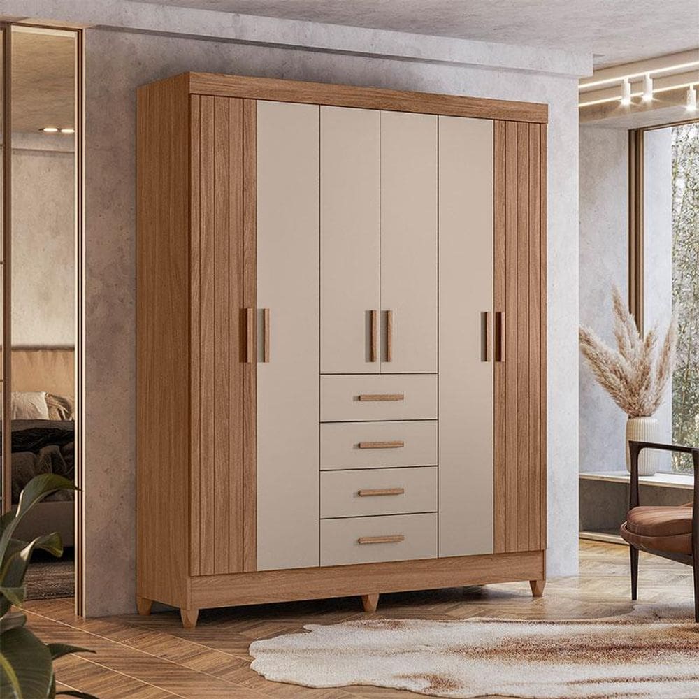 Guarda Roupa Solteiro Ambiente Aruba 6 Portas Carvalho Fendi - Moval