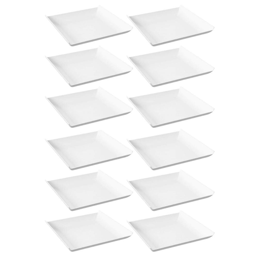 12 Pratos Quadrados Brancos Grandes Plástico 21cm Lanchonete Padaria Cozy Coza