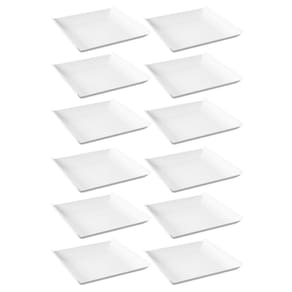 12 Pratos Quadrados Brancos Grandes Plástico 21cm Lanchonete Padaria Cozy Coza