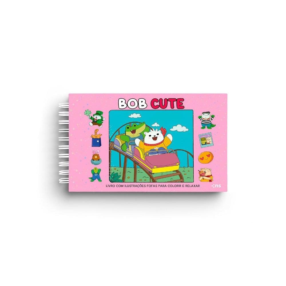 BOB CUTE – CAPA DURA ROSA - Livro com ilustrações fofas e originais para pintar, páginas destacáveis e acompanha uma folha de acetato - papel 180gr(29