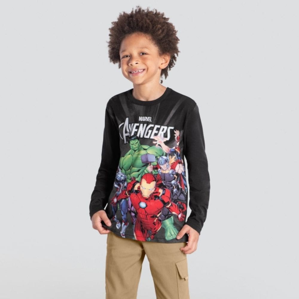 Camiseta Manga Longa Avengers Menino Cinza - Brandili