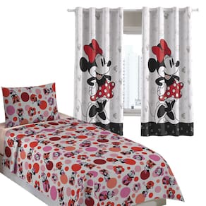 Kit Quarto Infantil Minnie Mouse Cortina + Jogo de Cama 100% Algodão 3 Peças Solteiro Personagens