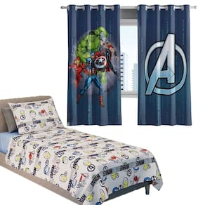Kit Quarto Infantil Vingadores Cortina + Jogo de Cama 100% Algodão 3 Peças Solteiro Personagens