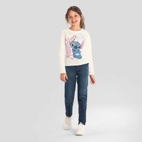 Blusa Malha Longa Menina do Stitch Off White - Brandili
