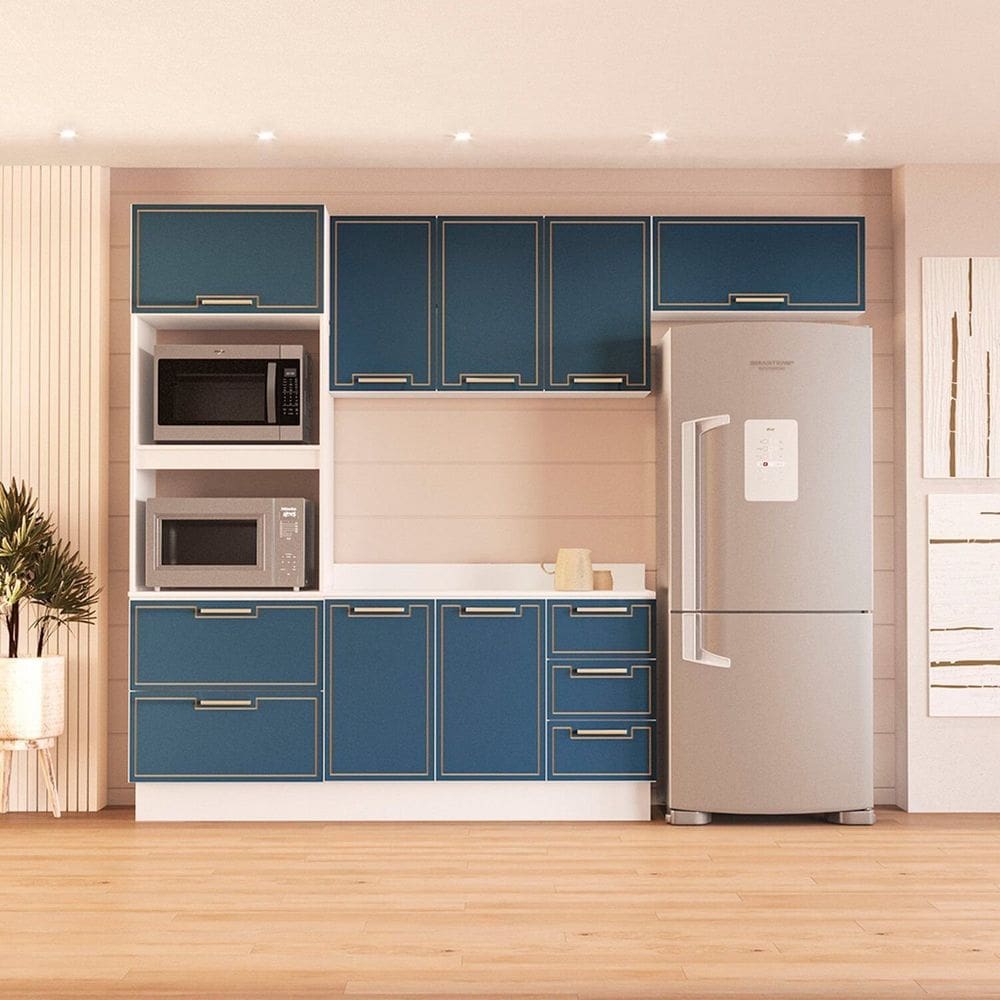 Cozinha Completa 4 Peças 224,5cm X 270cm Amara Branco/Azul