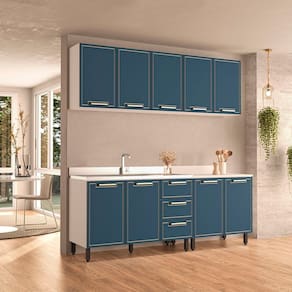 Cozinha Completa 4 Peças 220cm X 200cm Amara Branco/Azul
