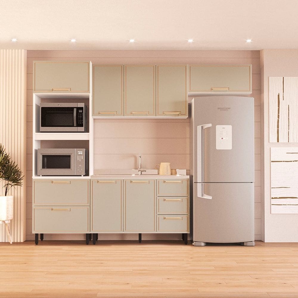 Cozinha Completa 4 Peças 224,5cm X 270cm Amara Branco/Verde Oliva