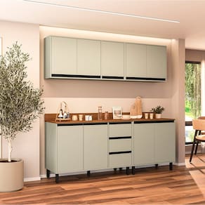 Cozinha Completa 4 Peças com Tampo Koya Preto/Verde Oliva
