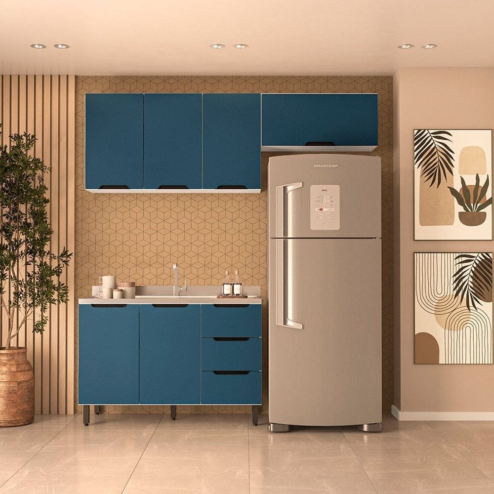 Cozinha Completa 3 Peças sem Tampo Meena Branco/Azul