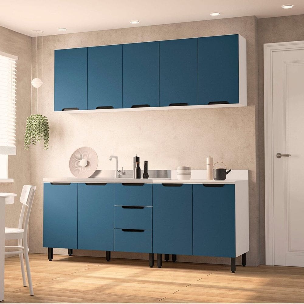 Cozinha Completa 4 Peças 220cm X 200cm Meena Branco/Azul