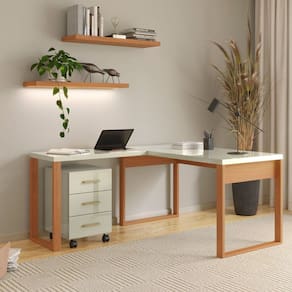 Escrivaninha para Escritório 100% Mdf Industrial Freijó / Off White