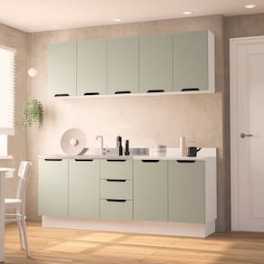 Cozinha Completa 4 Peças sem Tampo Meena Branco/Verde Oliva