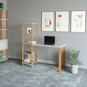Escrivaninha para Escritório 100% Mdf Industrial Freijó/Off White