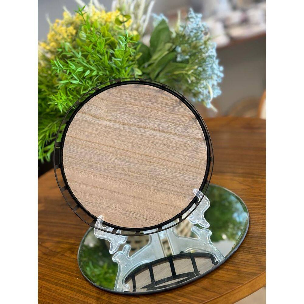 Bandeja em metal com fundo MDF redonda