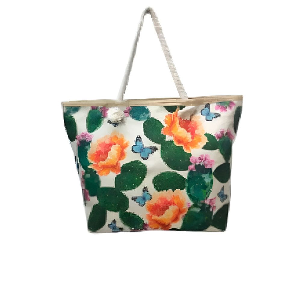 Bolsa Estampada Cactos e Flores para Praia e Passeio