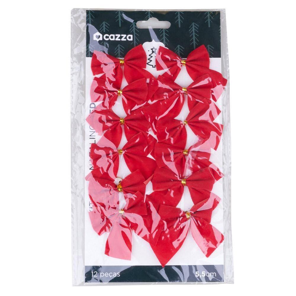 Kit Laços de Natal Liso 5.5cm Vermelho Cazza