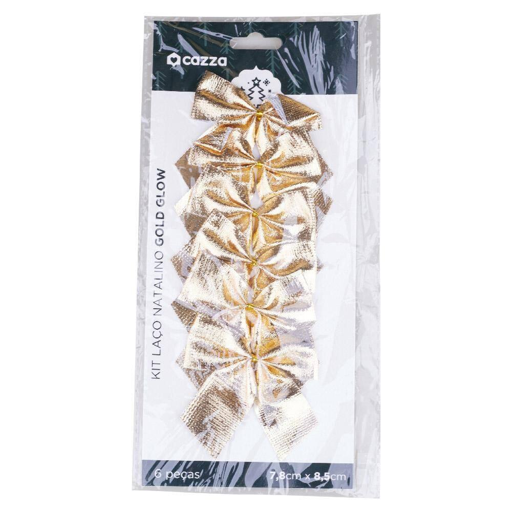Kit Laços de Natal Liso 7.8x8.5cm Dourado Cazza