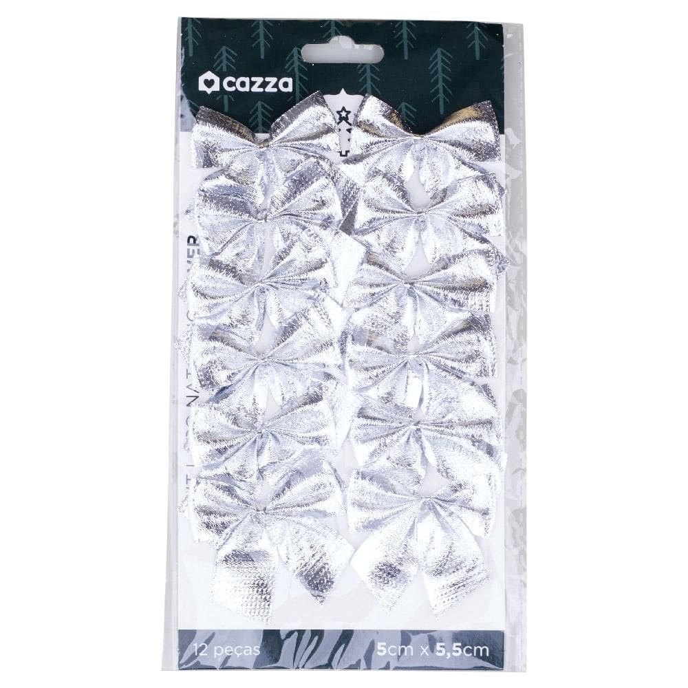 Kit Laços de Natal Liso 5x5.5cm Prata Cazza