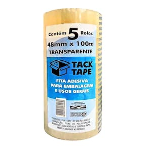 Fita Adesiva Transparente 48mm x 100m c/ 5 Rolos de Alta Aderência Resistente - Tack Tape