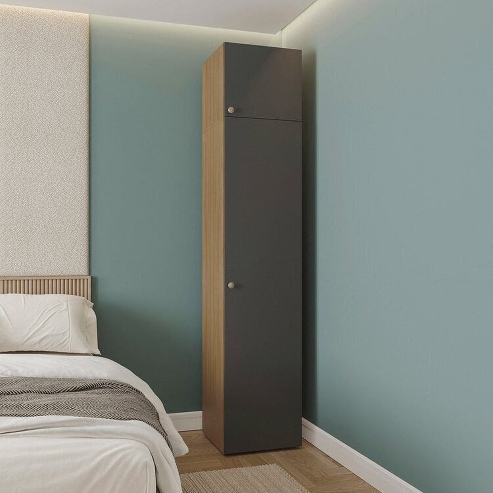 Guarda-roupa Módulo 45x180 e Módulo 45x40 2 Portas e 3 Prateleiras Frame Cabecasa madeiramadeira Acácia/Grafite