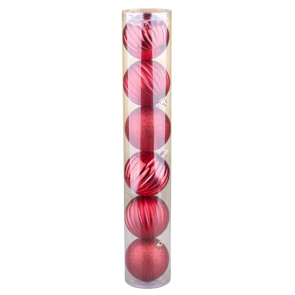 Tubo com 6 Bolas de Natal 8cm Cazza Vermelha