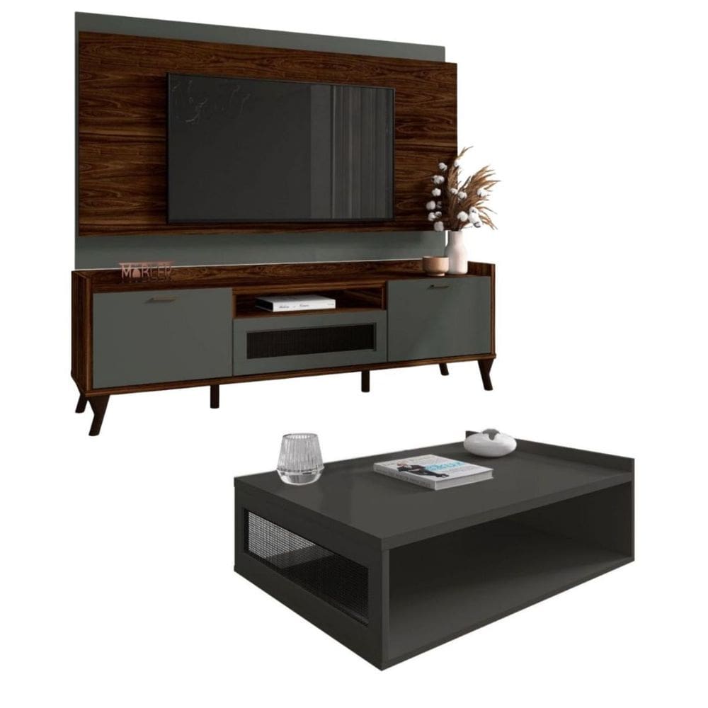 Rack Bancada 180 cm Painel Para Tv Até 75” e Mesa De Centro 90 cm Mobler