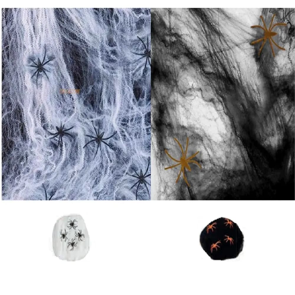 Kit C/ 1 Teia De Aranha Fake Decorativo E 4 Mini Aranhas Cobre Até 2,00 Cada Decoração Festas Halloween Eventos