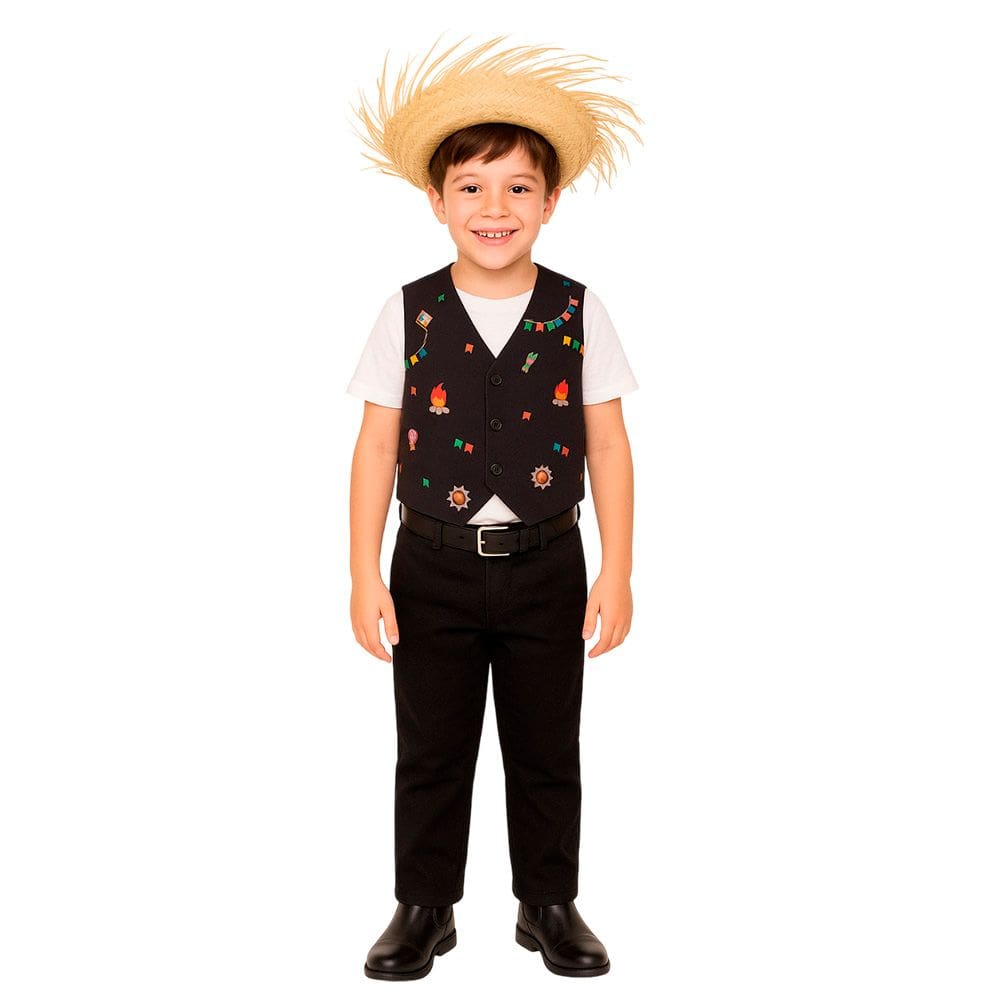 Fantasia Colete Junino Tecido Masculino Estampado Infantil Menino Festa Junina Arraiá São João Noivo Mister Caipirinha