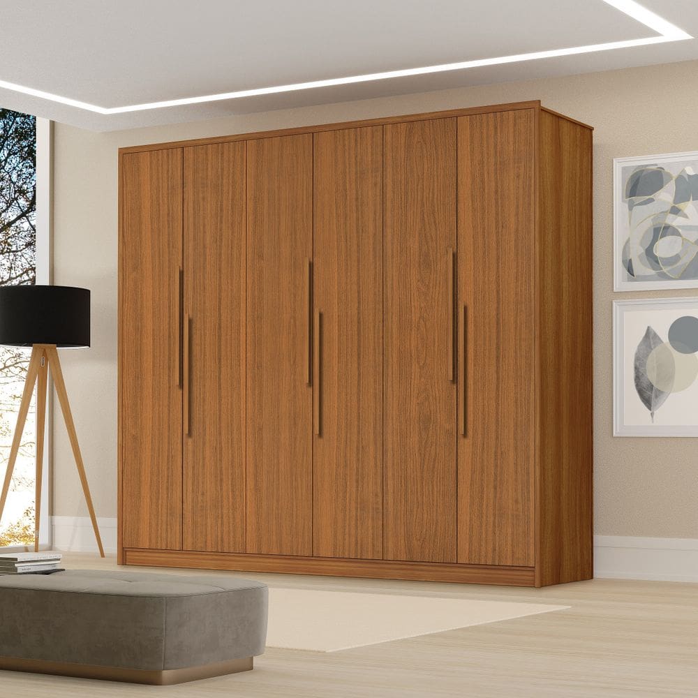 Guarda Roupa Casal Moderno Cordoba 100% Mdf c/ 6 Portas Corrediças Telescópicas - Luapa - Carvalho New